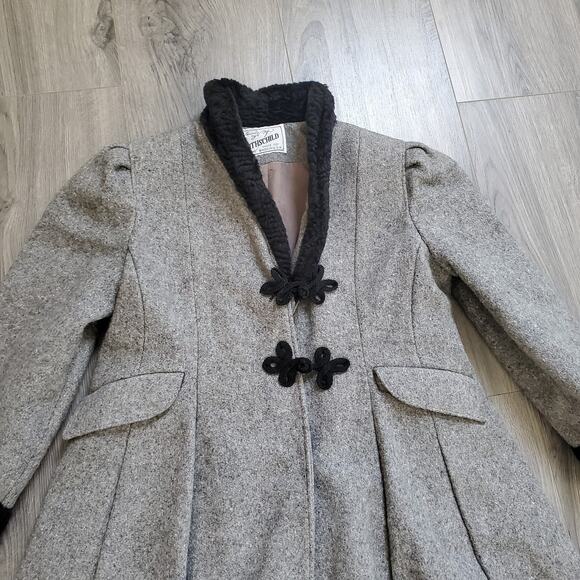 Vintage Rothschild Coat Girls 6X Wool Blend Black Faux Fur Trim Made USA 90s - Picture 2 of 9